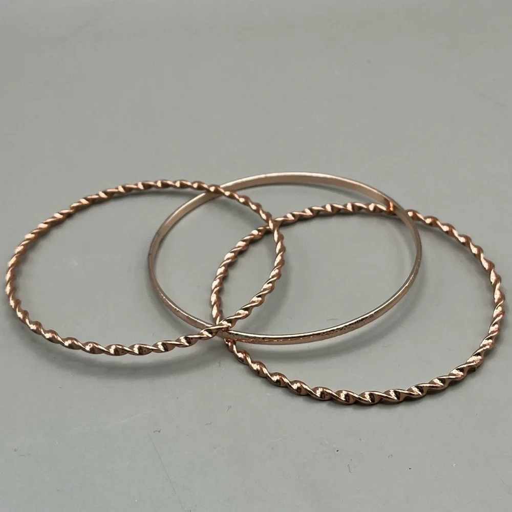 3 Piece Rose Gold Toned Twisted Hoop Bangle Set - Festive and Gift Ready